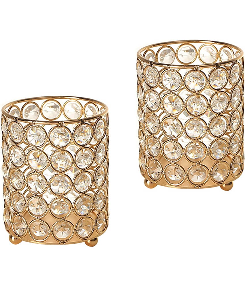 Urban hemlet Gold Table Top Iron Tea Light Holder - Pack of 2