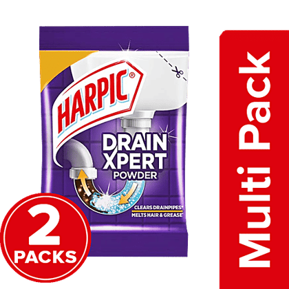 Harpic Drain Xpert Drain Cleaning Powder - For Washbasins, Sinks, Bathrooms, 2 x 50 g Multipack
