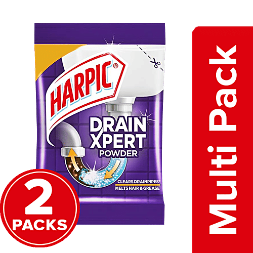 Harpic Drain Xpert Drain Cleaning Powder - For Washbasins, Sinks, Bathrooms, 2 x 50 g Multipack