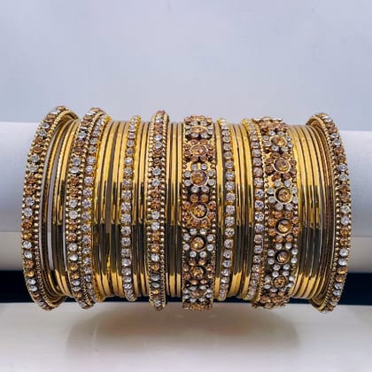 Ethnic Traditional 18K Gold American diamond Bangle Set For Women-Size: 2.6 Anna OR 2.37 Inches