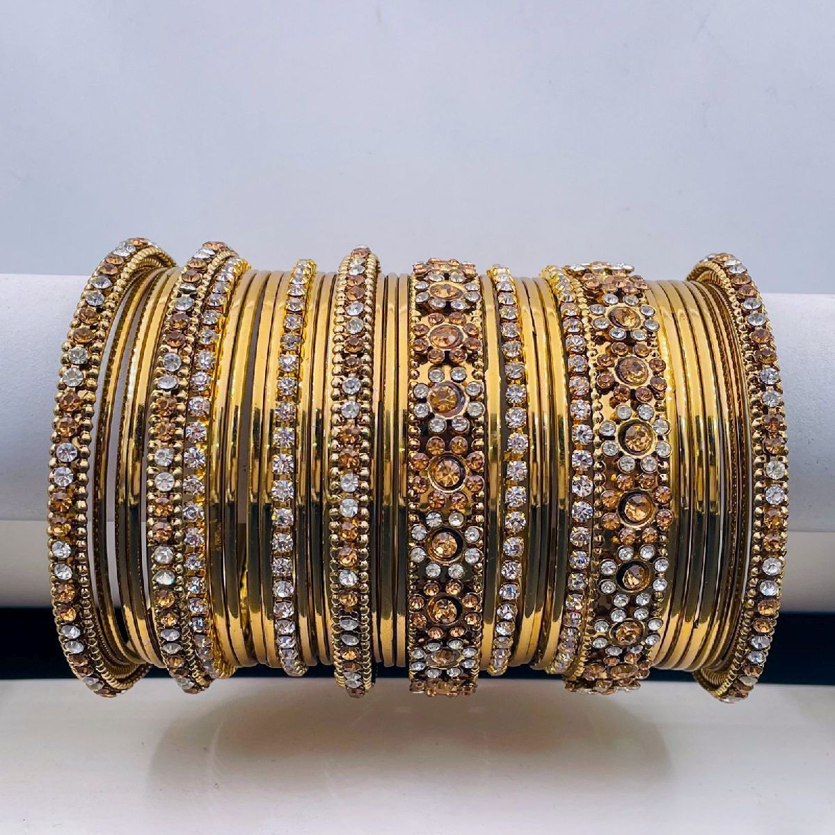 Ethnic Traditional 18K Gold American diamond Bangle Set For Women-Size: 2.6 Anna OR 2.37 Inches