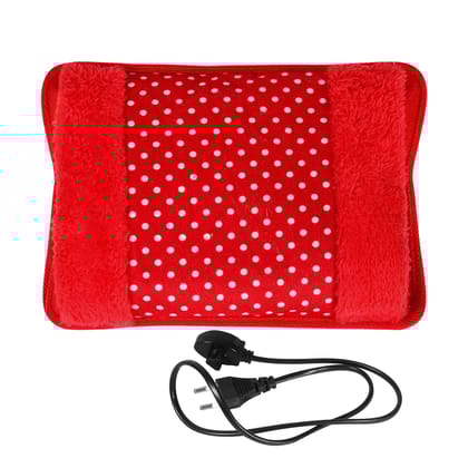 Electric Hot Water Bag with Soft Fleece Cover for Pain Relief - Red Polka Dot