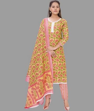 shree jeenmata collection - Unstitched Yellow Cotton Dress Material ( Pack of 1 )