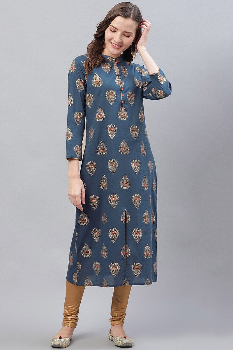 Printed Simple Navy Blue Kurti VCK1562