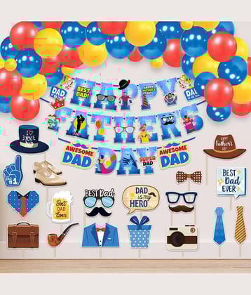 Zyozi ® Father's Day Decorations Combo | Dad Birthday Decorations Set - Banner, Balloons & PhotoBooth Props | Father's Day Party Supplies (Pack Of 46)