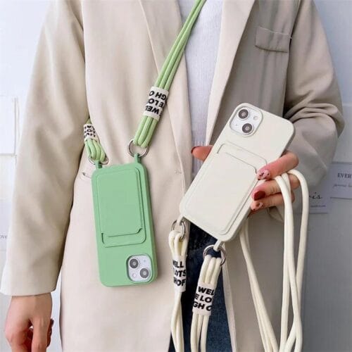 New Crossbody Card Holder Wallet Lanyard iPhone Soft Silicone Case-iPhone 15 / Yellow
