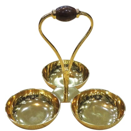 Brass 3 Bowl Holder Showpiece | Diwali Gifting Decorative Serving Set, Height : 6 Inch (BMAS311 A)