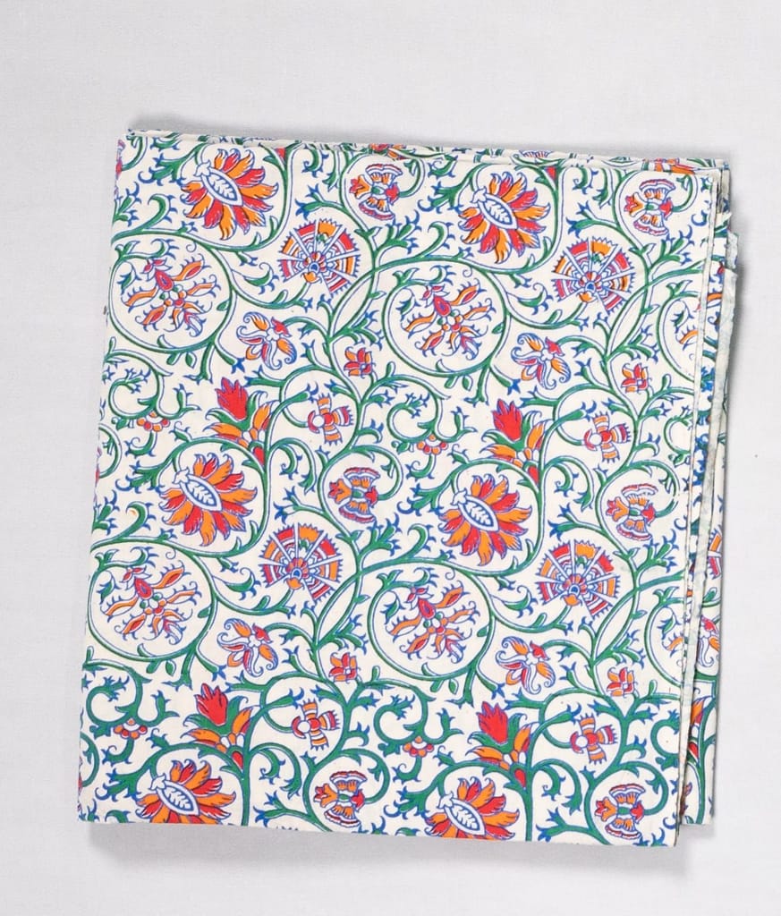 Green and Orange Floral Cotton Fabric material bottom and chunni pieces