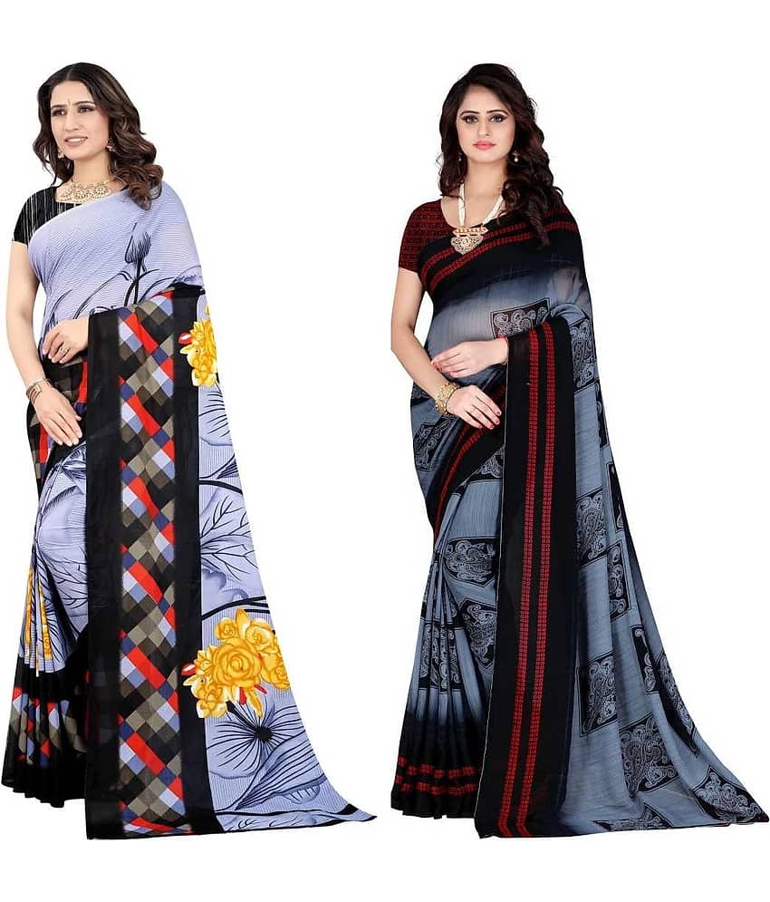 LEELAVATI Georgette Printed Saree With Unstitched Blouse Piece ( Multicolor )