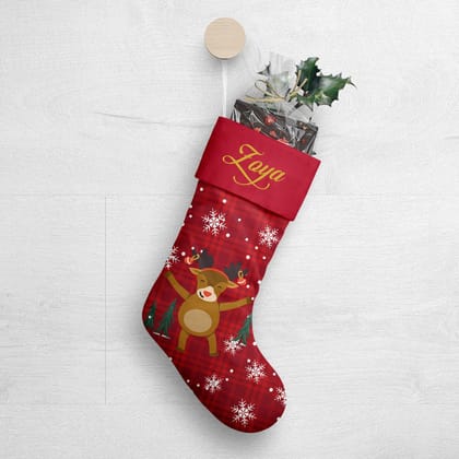 Dancing Rudolph Christmas Stocking-Regular ( 15.5 in x 11 in ) / Metallic Gold
