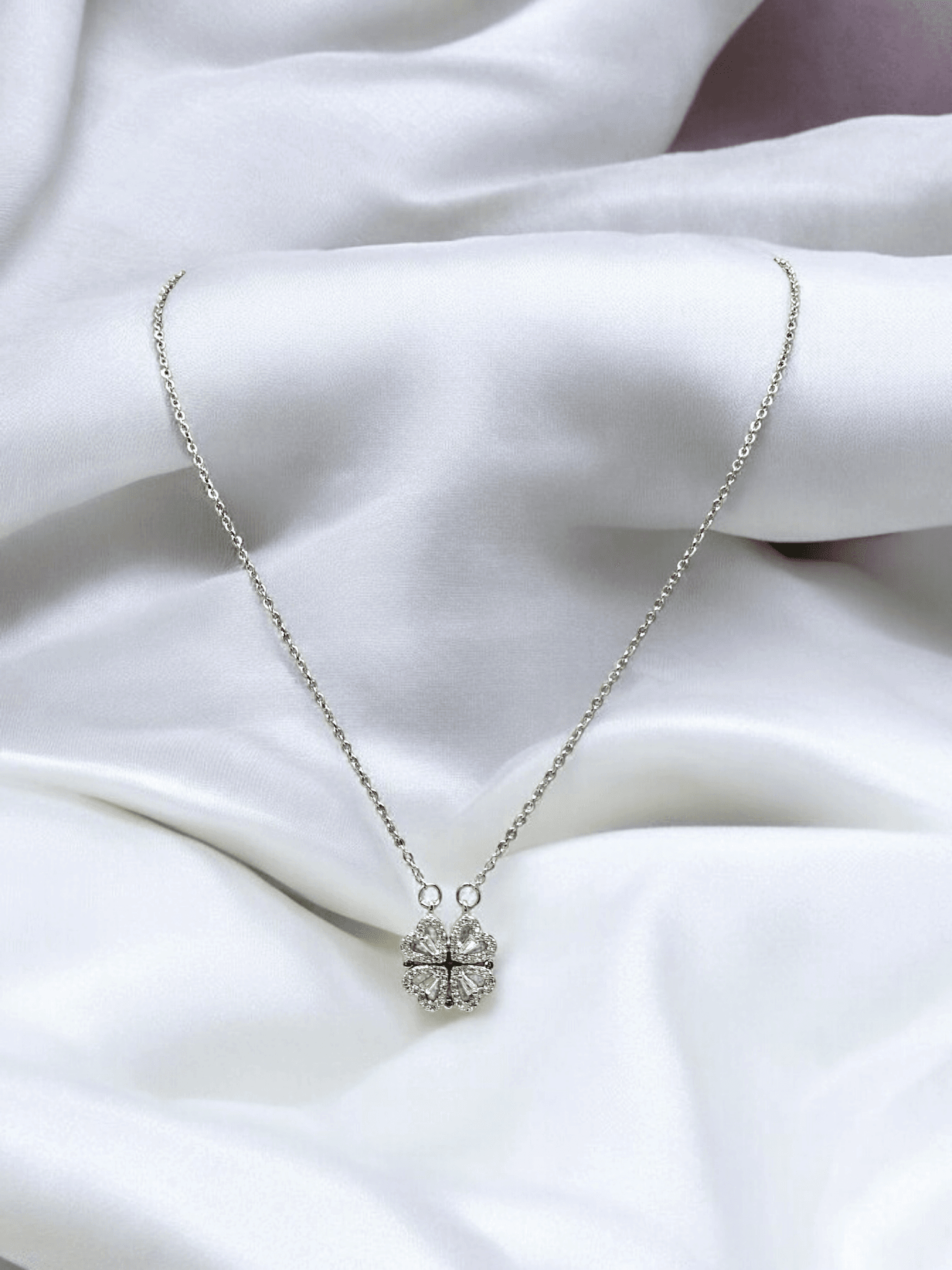 Diamond and Hearts Silver Necklace