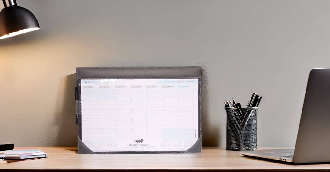 Sukeshcraft Table Planner Calendar January 2025 to December 2025 (18.5"x13"Inch.) (Steel Grey)