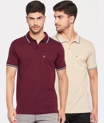 UNIBERRY Pack of 2 Cotton Blend Regular Fit Solid Half Sleeves Men's Polo T Shirt ( Maroon )