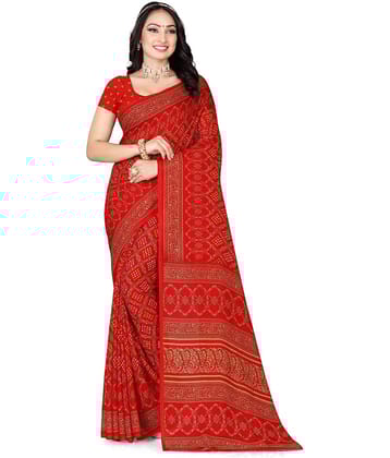 LEELAVATI Georgette Printed Saree With Unstitched Blouse Piece ( Red )