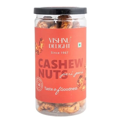 Vishnu Delight Peri Peri Flavor Cashews 85gm Jar - A Fiery Twist on Traditional Cashews, Rich in Protein, Fiber, and Healthy Fats for a Guilt-Free Snack