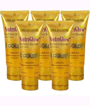 NutriGlow Gold Radiance Booster Foam Face Wash For Nourished & Hydrated Skin, Reduce Dark Spot & Blemishes, 65ml (Pack of 5)