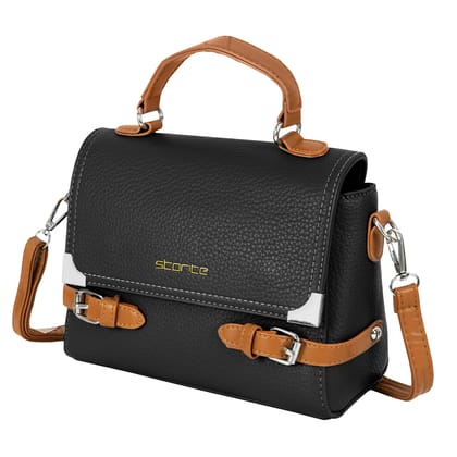 Storite PU Leather Hand Bag | Shoulder Bags for Women with Strap (Black)