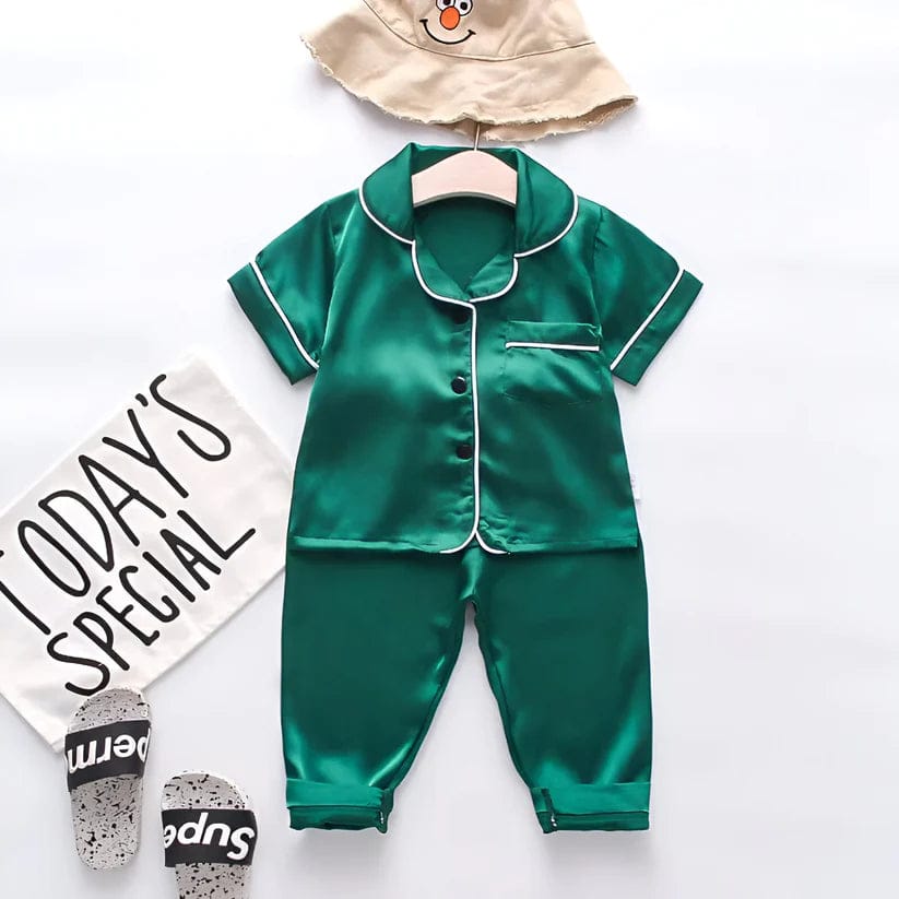 Green Satin Co-ord Set for Boys and Girls-1-2 year