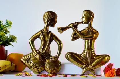 Brass Music Set Musician Figurine and Statue/Idol Sculptures (Color - Golden, Size - 6.5H) by Snova Enterprises