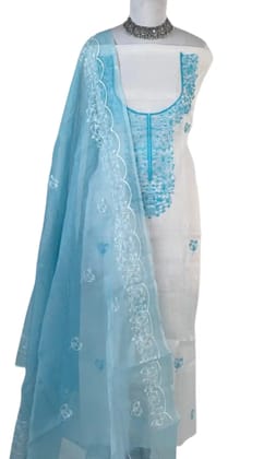 Kota Doria Dress Material Powder Blue Floral Yoke