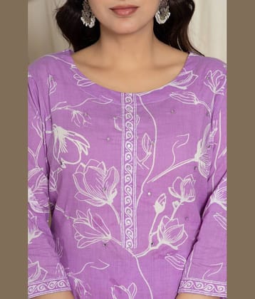 Flavia Creation Women Cotton Printed Straight Kurti With Palazzo ( Purple )