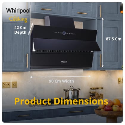 Whirlpool 90cm 1800 m3/hr BLDC Filterless Autoclean Slant Kitchen Chimney | 11 Years Motor & 5 Years Comprehensive Warranty | VFL PRO 902 BLDC HAC BK HOOD | Black | 9 Speed Touch Panel + Motion Sensor Whirlpool 90cm 1800 m3/hr BLDC Filterless Autoclean S
