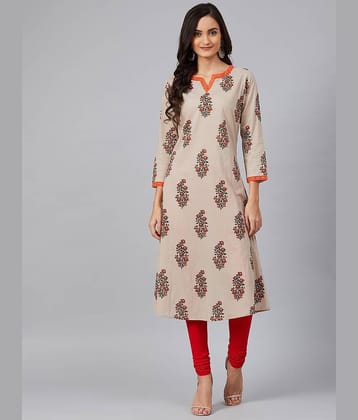 Vaamsi Cotton Printed A-line Women's Kurti - Beige ( Pack of 1 )