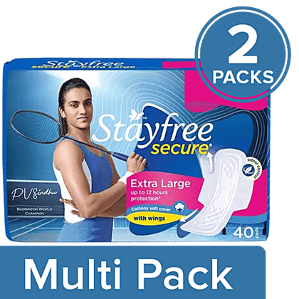 STAYFREE Secure Cottony XL - Sanitary Pads For Women, 2x40 pcs (Multipack)