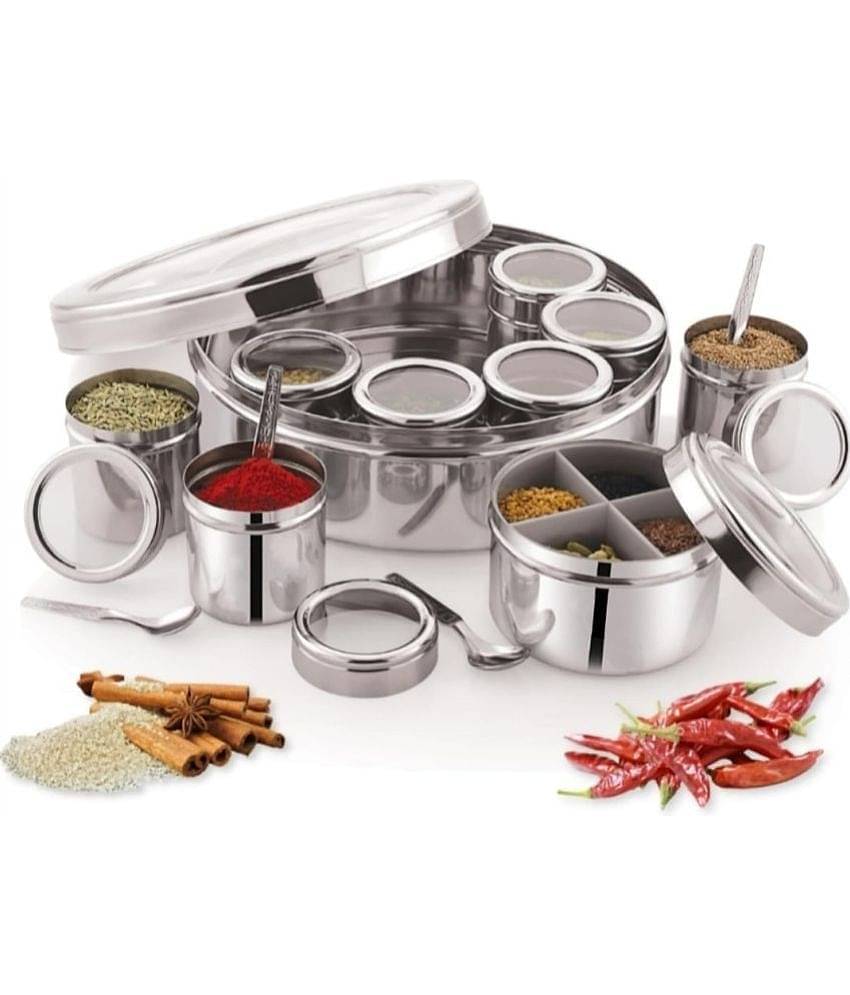 ATROCK 12 In 1 Masala Box Steel Silver Spice Container ( Set of 1 )