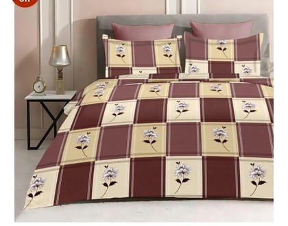 Floral Pattern Bedding Set, Burgundy and Cream, Double Bed Size with 2 Pillow Covers