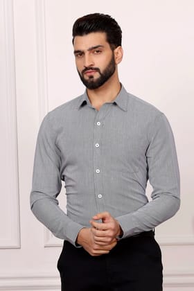 Steel Grey Stipe Formal Cotton Shirt (Size - S) by BLUE EAGLE