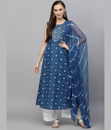 Stylum Cotton Printed A-Line Women's Kurti with Dupatta - Navy Blue ( Pack of 1 )