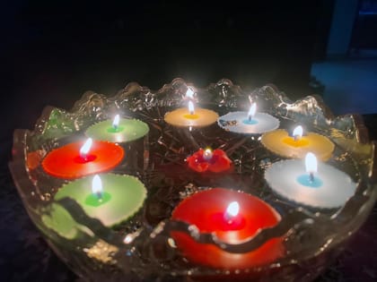 Floating SOYA Wax Candle Set of 8, Red-Green-Blue-Yellow, Organic, Fragrant, Diwali Candles