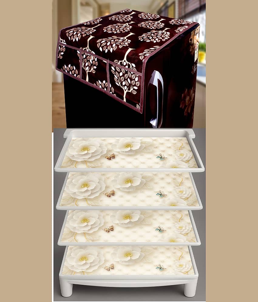 CreadCraft PVC Floral Fridge Mat & Cover ( 30 42 ) Pack of 5 - Multicolor