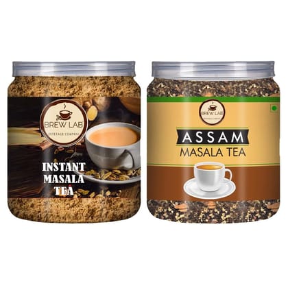 Brew Lab Instant Masala Tea Premix & Assam Masala Tea| Strong Tea With Long Lasting Taste | 500 gm x 2