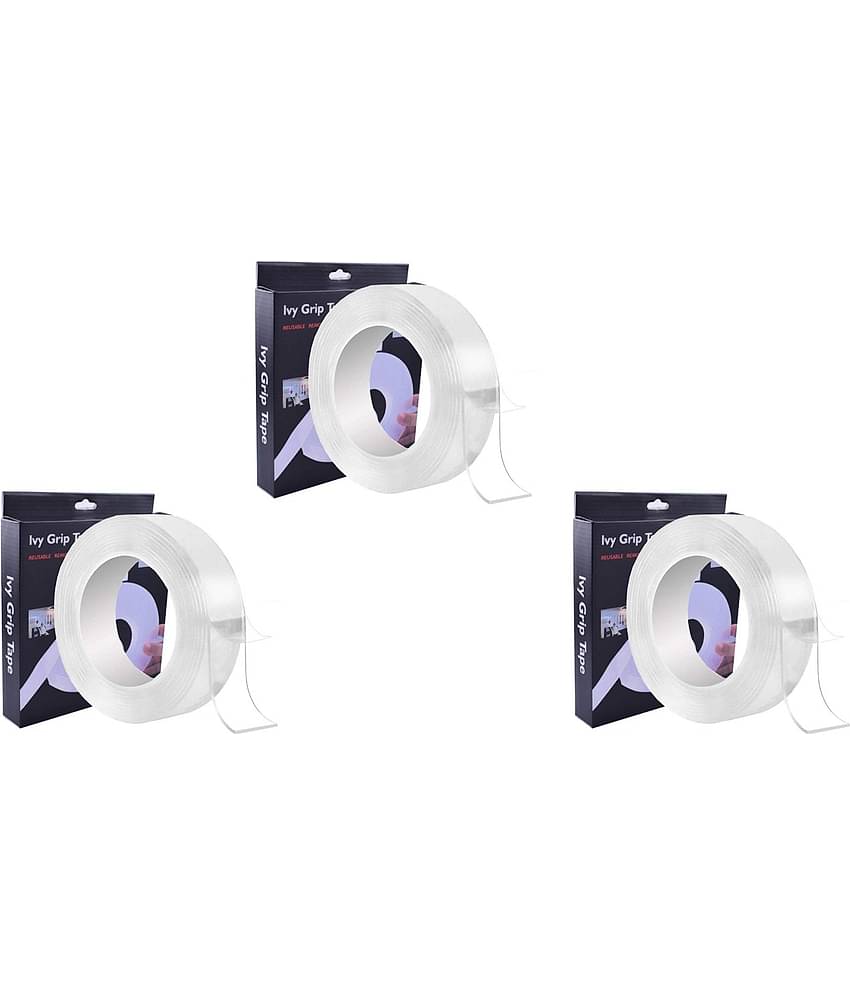 eComKaaj  Double Sided Transparent Gel Ivy Grip Tape Reusable Traceless Powerful Carpet Tape - 3 Meter 3 Rolls