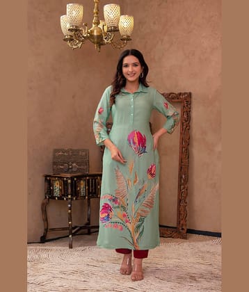 Juniper Women Viscose Printed A-line Kurti ( Mint Green )