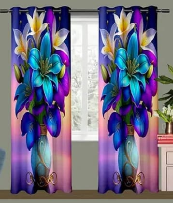V21 decod Graphic Room Darkening Eyelet Curtain 7 ft ( Pack of 1 ) - Blue
