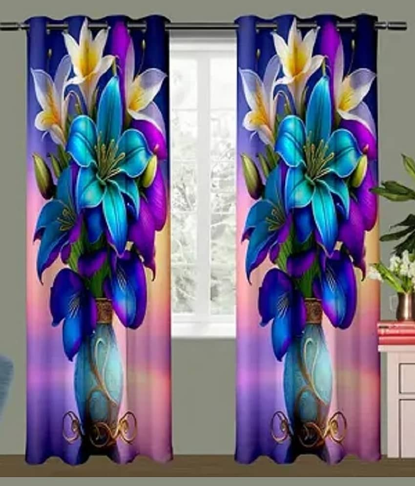 V21 decod Graphic Room Darkening Eyelet Curtain 7 ft ( Pack of 1 ) - Blue