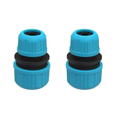 DIVINE TREE 1/2 Inch to 3/4 Inch Garden Water Hose Connector Pipe to Pipe Quick Connectors Joining Mender Pipe Fitting Joiner Connector Pack of 2 (Blue)