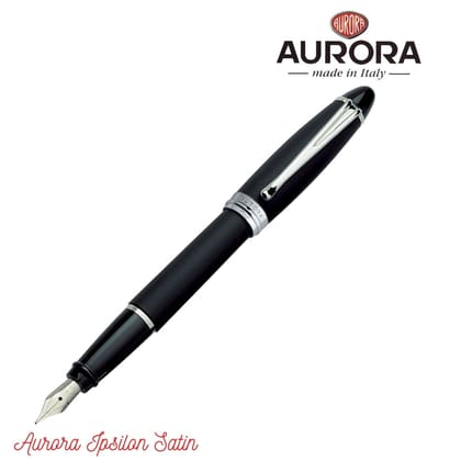Aurora Ipsilon Satin Fountain Pen-EF / Black / Chrome Trims