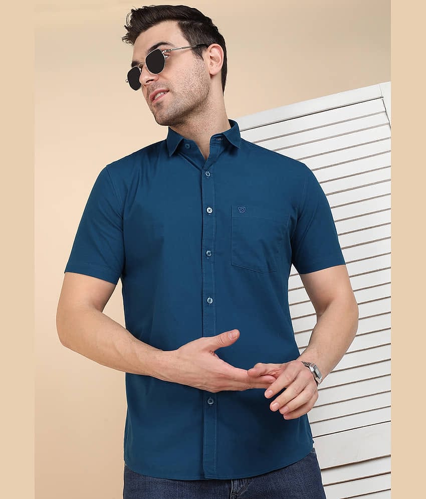 SAM & JACK 100% Cotton Slim Fit Solids Half Sleeves Men's Casual Shirt - Blue ( Pack of 1 )