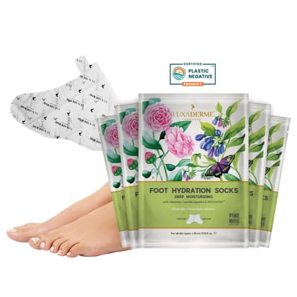 LuxaDerme Korean Foot Hydration Socks with Shea Butter for Dry & Rough Feet | Deeply Hydrates, Detans, Nourishes & Softens Feet | Reduces Pigmentation | Nourishes Nails & Cuticles I At-Home Foot Spa | Vegan Skincare for Men & Women | Pack of 5 LuxaDerme 