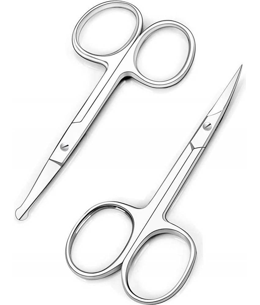 Stainless Steel Nose Hair Trimmer Scissors and Rounded Nose Hair Scissors for Men Mustache Beard Trimming Sharp Professional (Silver)