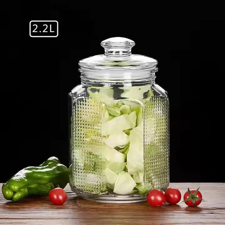 glass container jar with lid | 2.2 Littre | Big Size Pop jar | Kitchen Storage Food Containers For Storing Spices, Jam, Honey, Aachar, Sugar, Coffee, Dried Masala