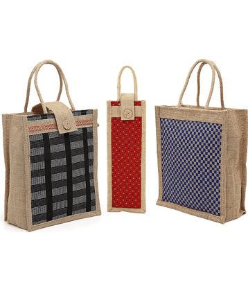 ENSAC Navy Blue Jute Lunch Bag Pack of 3