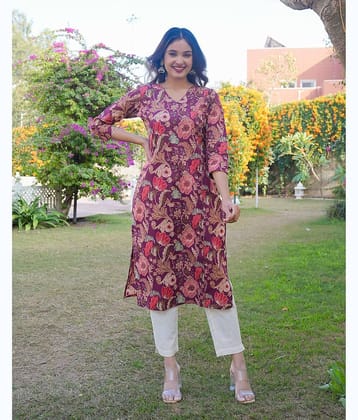 Vbuyz Cotton Printed Straight Women's Kurti - Purple ( Pack of 1 )