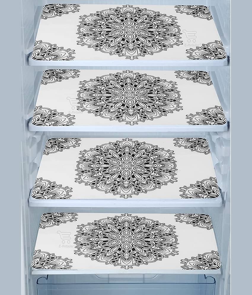 PVC Printed Rectangular Fridge Mats 29x44 cms ( Pack of 4 ) Multicolor