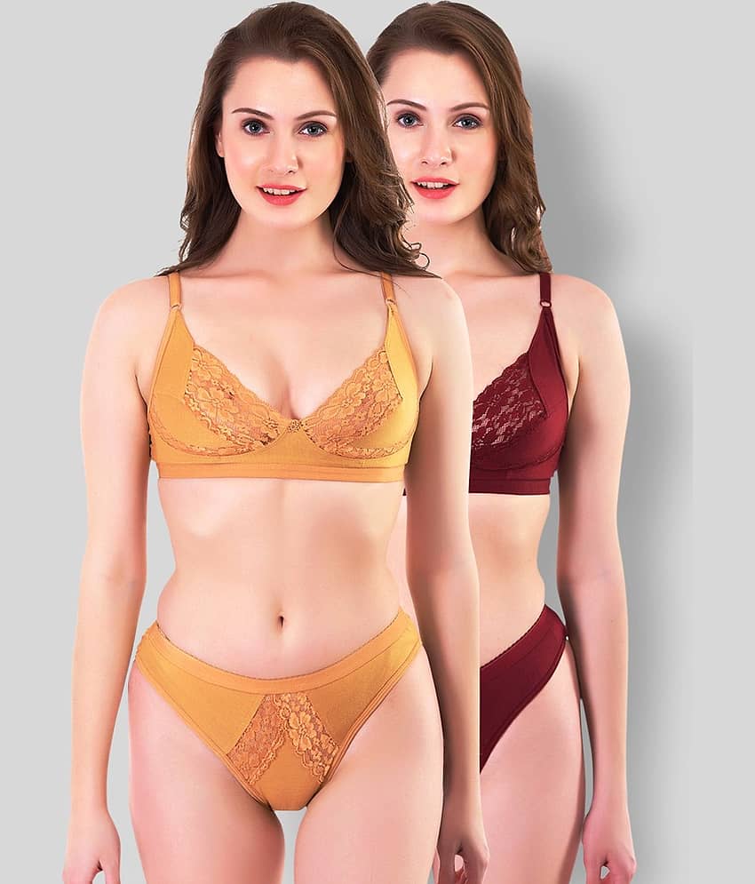 TCG Pack of 2 Cotton Lycra Women's Bra & Panty Set ( Multi Color )