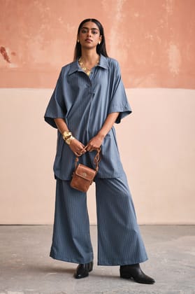 OMAN PINSTRIPE SET -WASHED BLUE-XS / XS